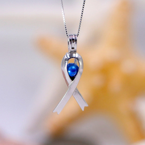 Cancer Ribbon Sterling Silver Cage Pendant